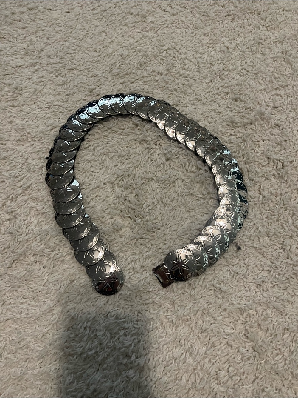 Metallic Silver Coin-Link Women's Belt